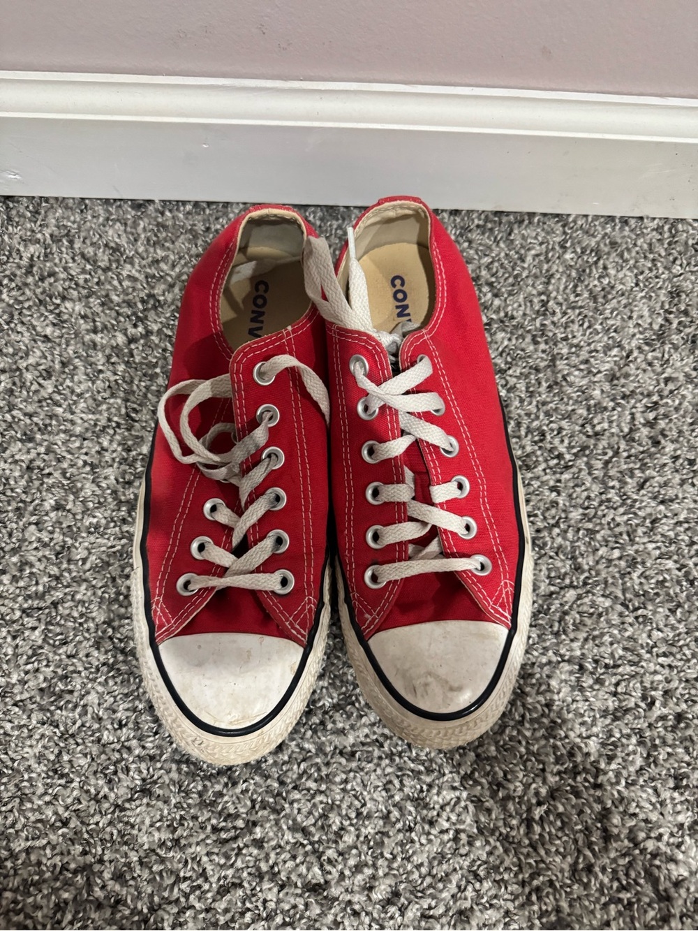 Converse Chuck Taylor All Star Red White Low Top Lace Up Canvas Sneakers M9 W7